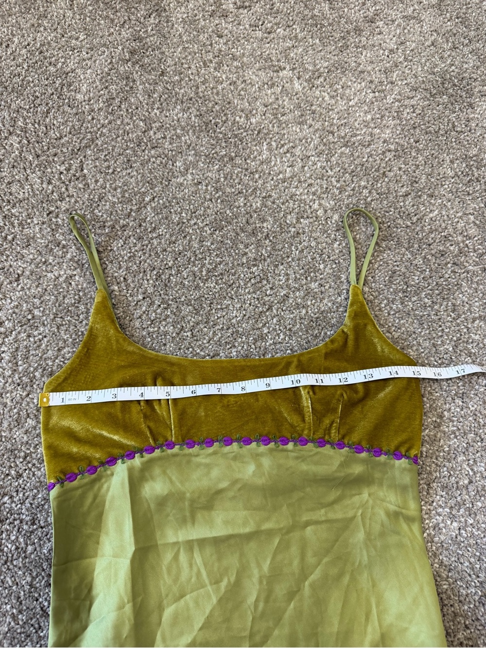 NWOT UNIF Two-Tone Olive Green Satin and Velvet Slip Mini Dress Small - Picture 5 of 7